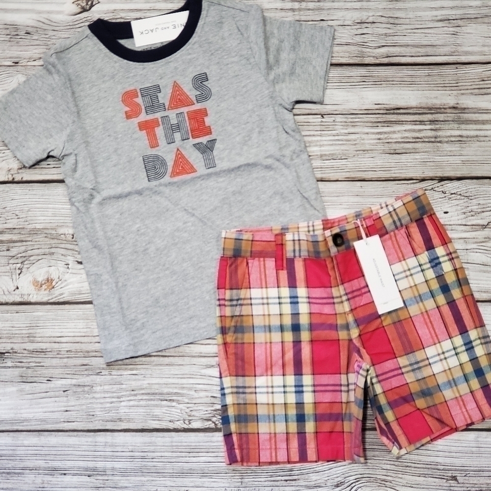 Janie and Jack Outfit T-Shirt and Plaid Shorts Outfit NWT